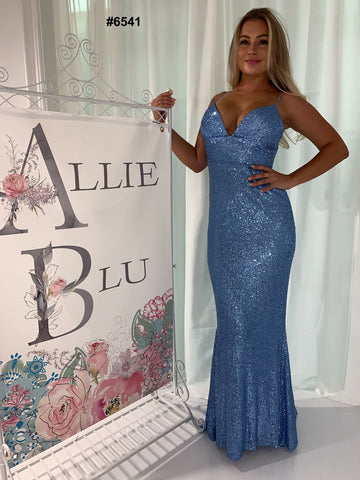 baby blue sequin prom dress