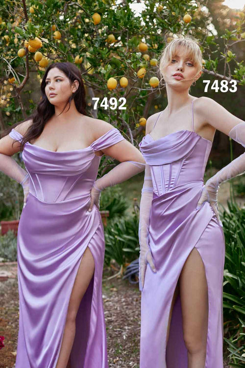 Ladivine CD875 Size 12 Lavender Long Fitted Satin Maxi Slit Prom
