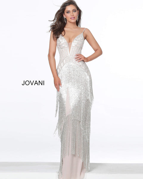 Jovani 02479  Emerald High Slit V Neck Party Dress