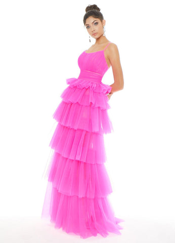 ruffled evening dress