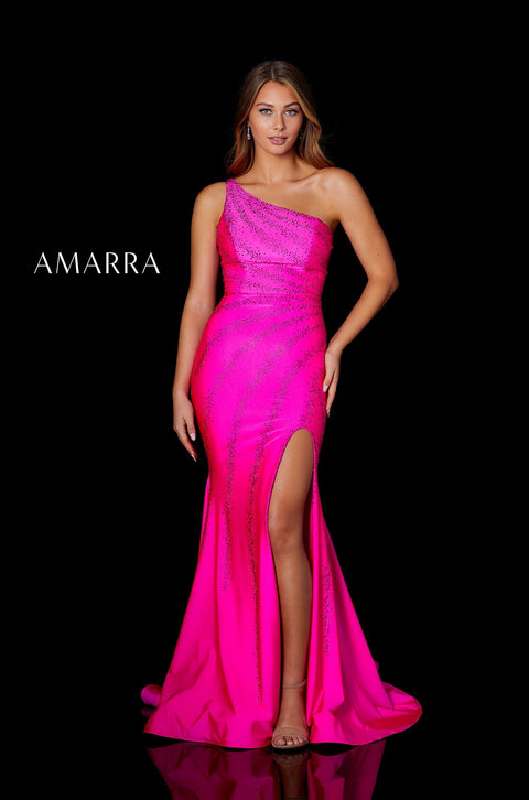 Amarra 94109 Size 6 Neon Pink Long Fitted Backless Sequin Corset Prom Dress  Scoop Neck Slit Formal Gown