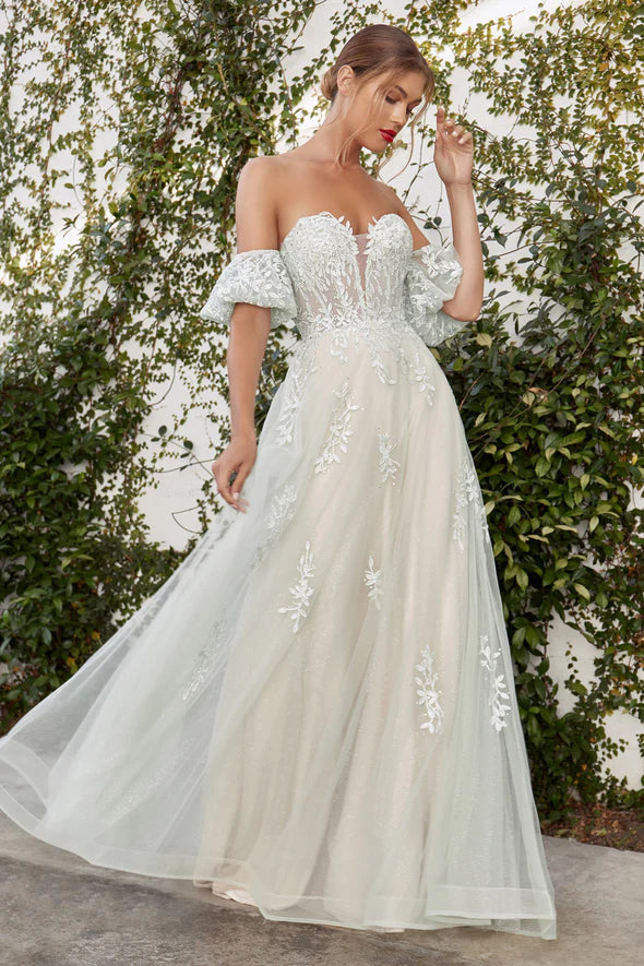 T252069 Maisie - Beautiful Ethereal Chiffon and Lace A-line Gown with Corset  Bodice and Beaded Spaghetti Straps