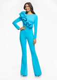 Ashley-Lauren-11088-turquoise-jumpsuit-front-long-sleeved-asymmetricl-ruffle-flared-pants-legs