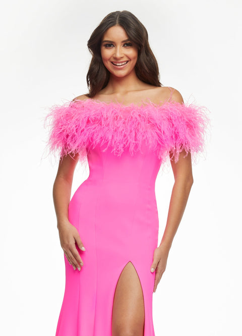 Lux Feather Cuff Dress - comes in pink and black – Comino Couture