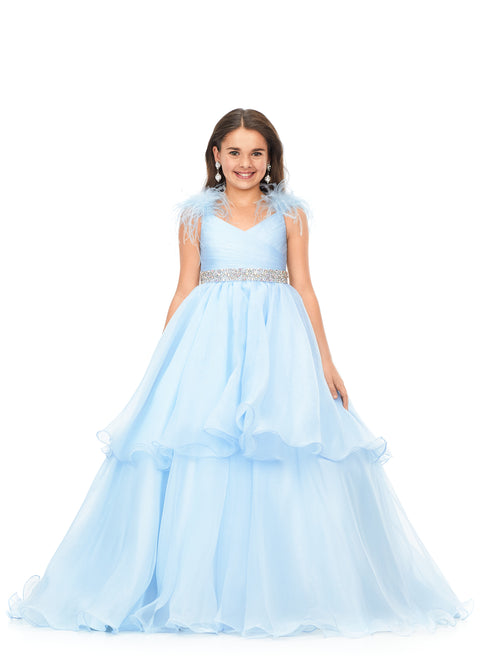 Ashley Lauren Kids 8184 Girls Pageant Dress Ball Gown with Feather Details 16 / Orchid