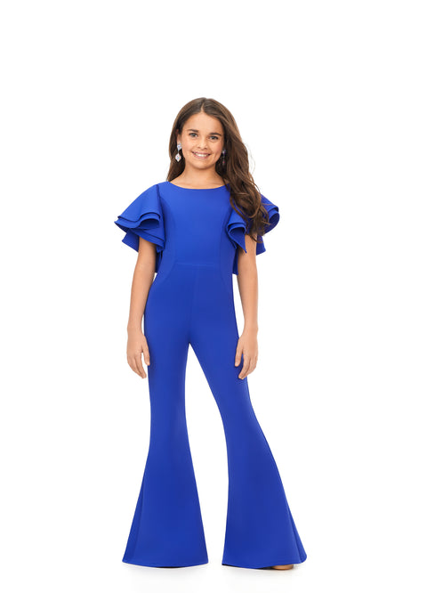 Off Shoulder Reef Ruffles Royal Blue Jumpsuit –