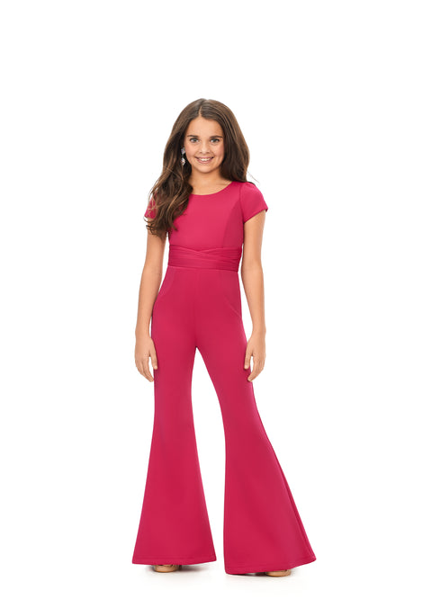 Ashley Lauren Kids 8156 Girls Crew neck jumpsuit with ruffle