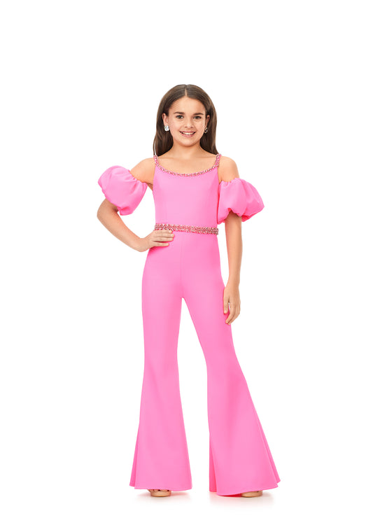 Ashley Lauren Kids 8178 Red Girls Scuba One Shoulder Jumpsuit with