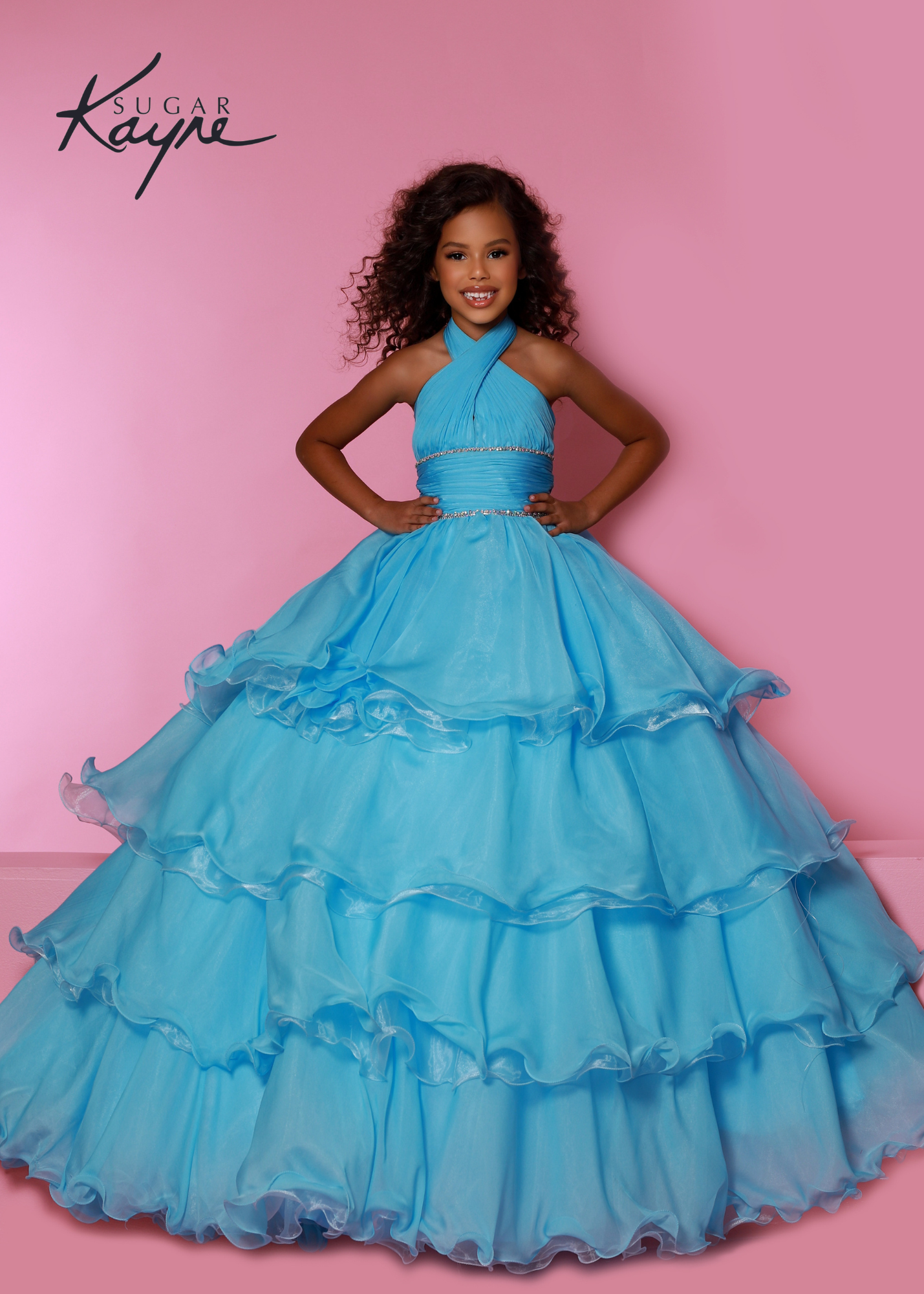 Sugar Kayne C305 Layer Girls Ruffle Pageant Ball Gown Cape Halter Form –  Glass Slipper Formals