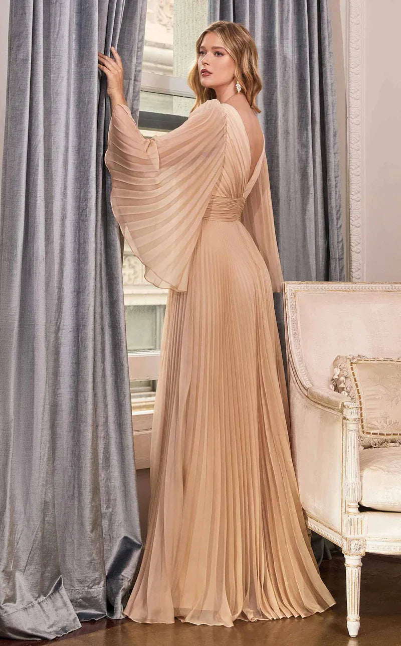 Elegant Rose Gold Mother of the Bride Dresses V-Neck Long Sleeves