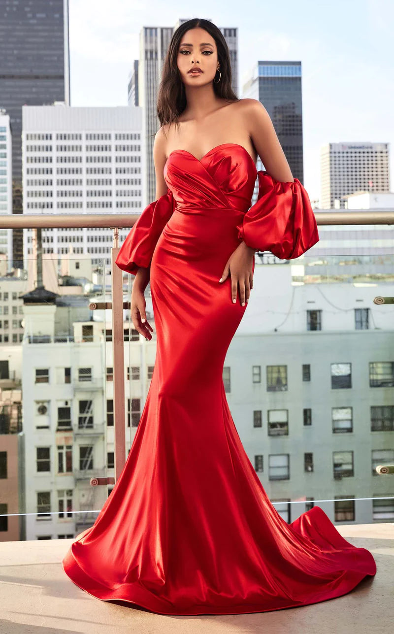 Sexy Off Shoulder Mermaid Long Sleeves Red Prom Dresses,Graduation Dre –  Okdresses