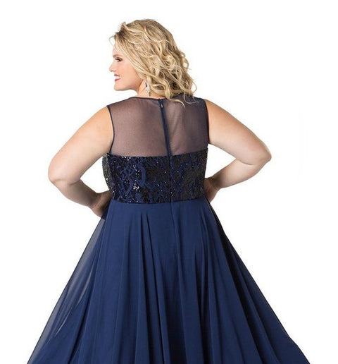 Sydney's Closet CE2015 Metallic Evening Dress Plus Sized Long Sleeves –  Glass Slipper Formals