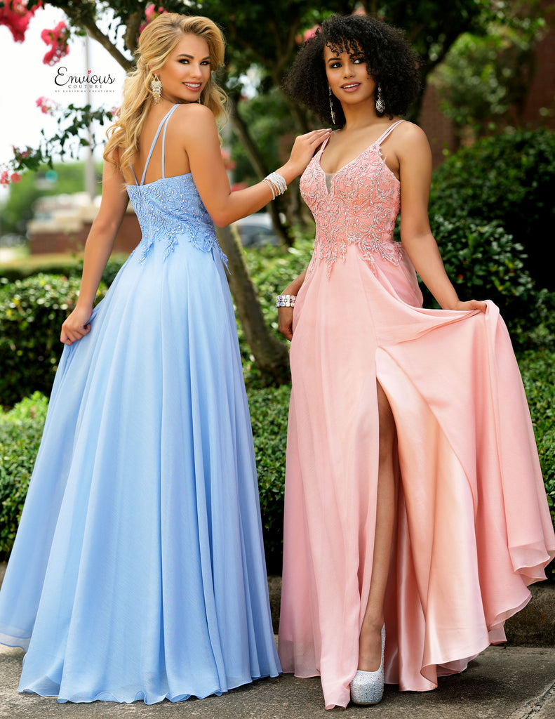 Envious Couture 1575 Size 12 Periwinkle Blue Prom Dress Lace Slit Pock ...