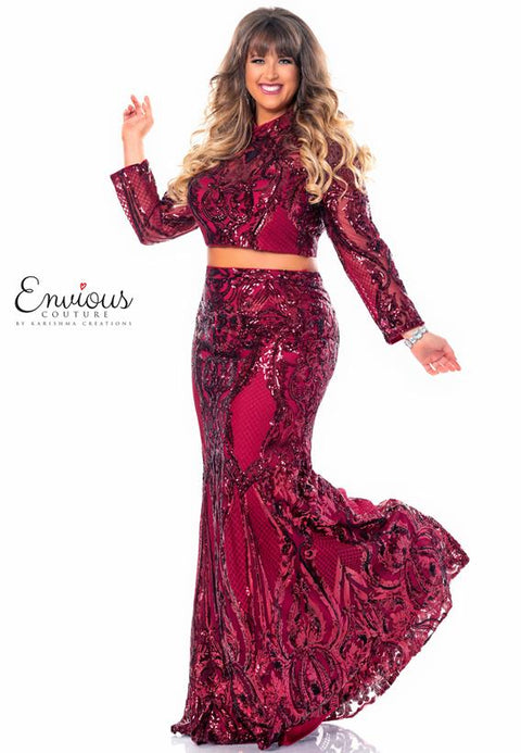 Ava Presley 39252 Two Piece Prom Long Sleeve Sequin Beaded High Slit S –  Glass Slipper Formals