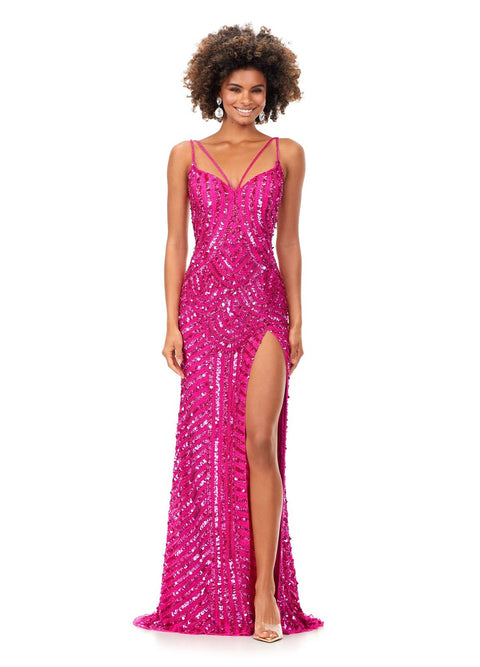 Ashley Lauren 11342 Long Prom Sequin Spaghetti Strap Prom Dress with L –  Glass Slipper Formals