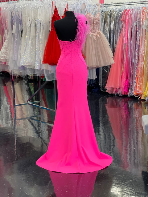 Ashley Lauren 11290 Size 2 Hot Pink One Shoulder Prom Dress