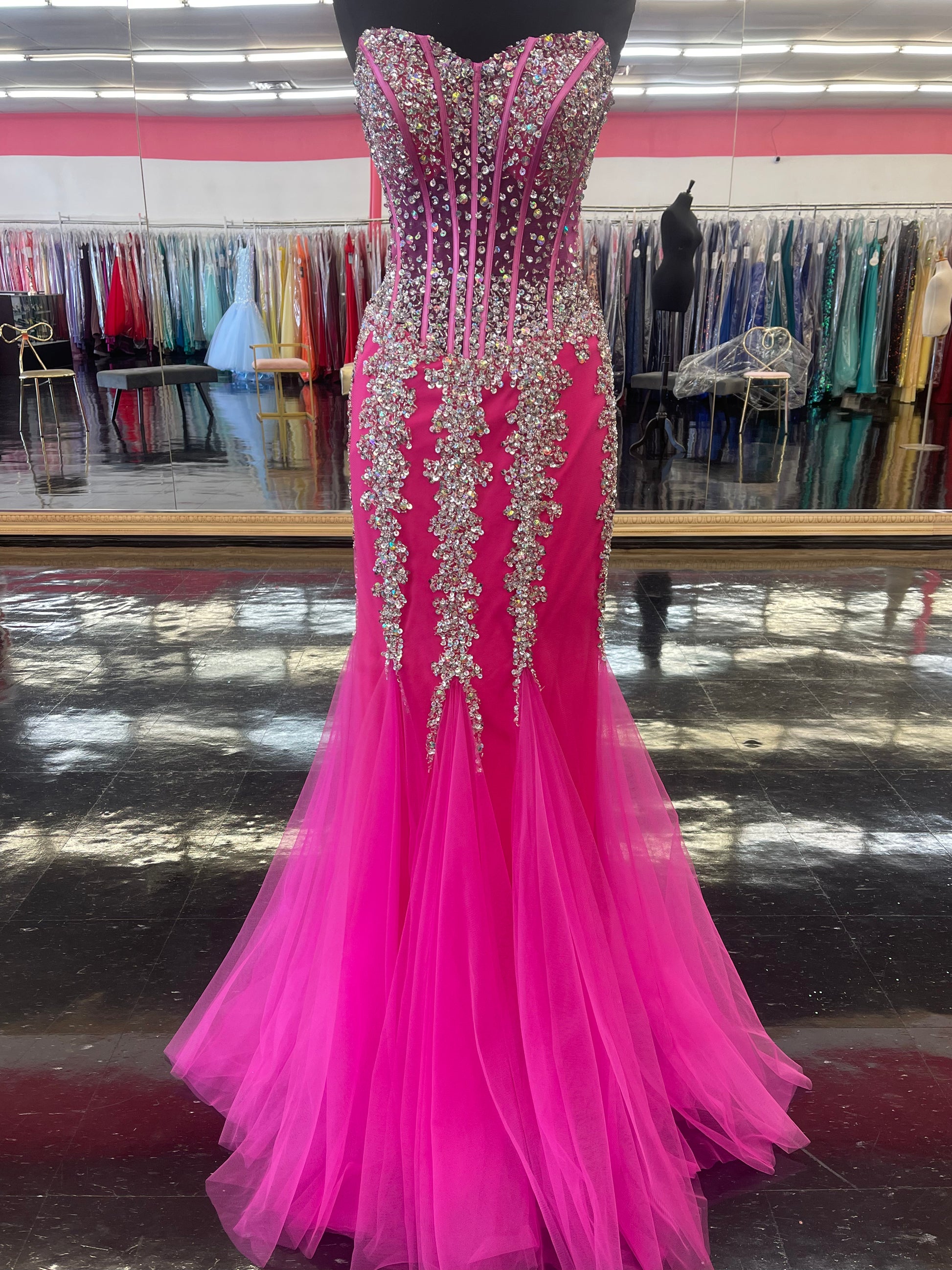 Jovani 5908 size 2 Pink mermaid prom dress pageant gown Sheer Embellis ...