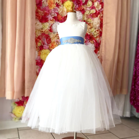 Rosebuds 5139 Size 4 Ivory Long Pleated Satin Flower Girl Dress Bling –  Glass Slipper Formals
