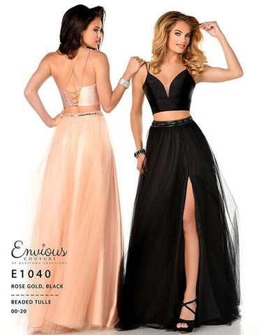 rose gold two piece prom dress