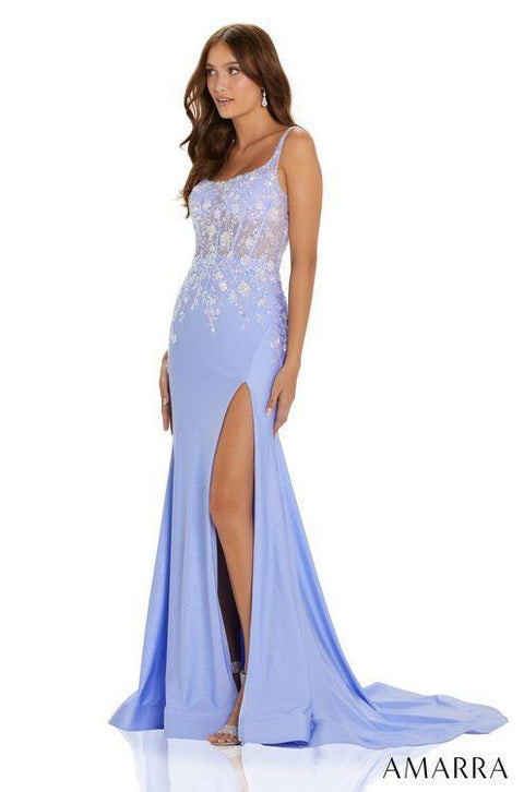 Amarra 88554 Long Prom Dress Fitted Sequin Backless Corset V Neck Shim – Glass  Slipper Formals