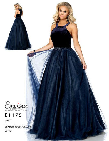 navy velvet formal dress