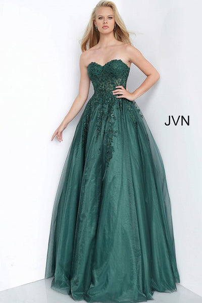 Jovani Jvn00915 Long Embellished Ball Gown Prom Dress Sheer Lace Bodic Glass Slipper Formals 0002