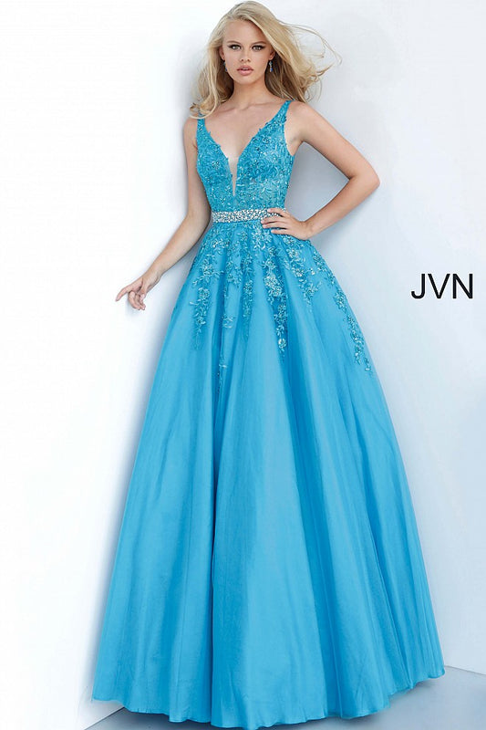 Aqua Blue Layered Tulle Prom Dresses V-neck FD2050 – Viniodress