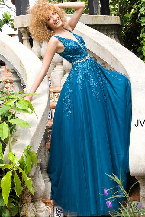 Aqua Blue Layered Tulle Prom Dresses V-neck FD2050 – Viniodress