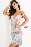 Jovani JVN05251 Short Fitted Sequin off the shoulder Cocktail Dress size 10 Lilac
