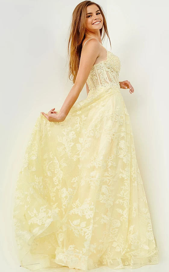 Yellow Lace Corset Sheath Yellow Prom Dresses 2023 With Flared Sleeves,  Sheer Neckline, And Split Hemline Perfect For Evening Parties And Cocktail  Events From Wevens, $118.22