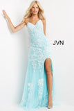 JVN06660-Aqua-White-prom-dress-front-v-neckline-slit