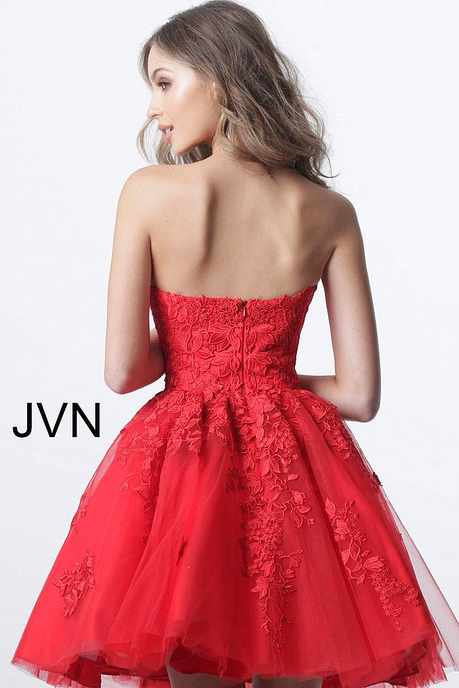 Jovani JVN1830 Short lace fit flare homecoming dress Tulle skirt Strap ...