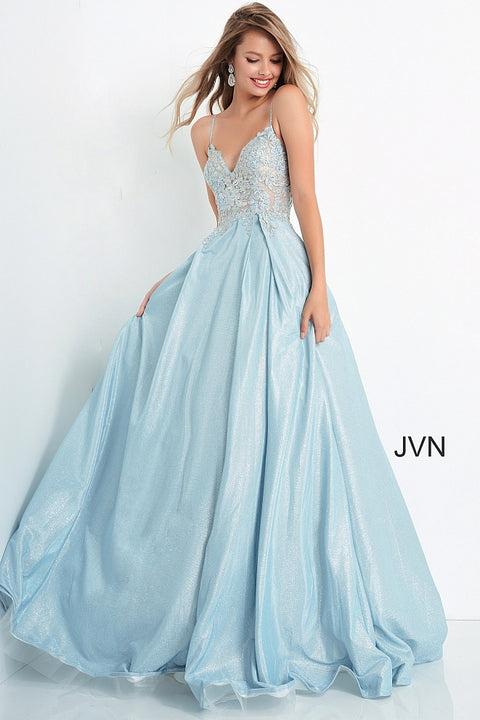 Jovani JVN02266 floral embroidered A line prom dress evening gown