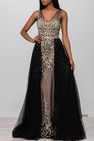 jovani black and gold prom dress