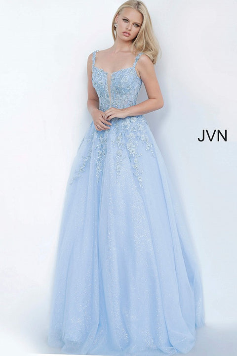 Sky Blue V-Neck Lace-Up Homecoming Dress with Appliques gh1779