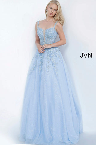 jovani light blue lace prom dress