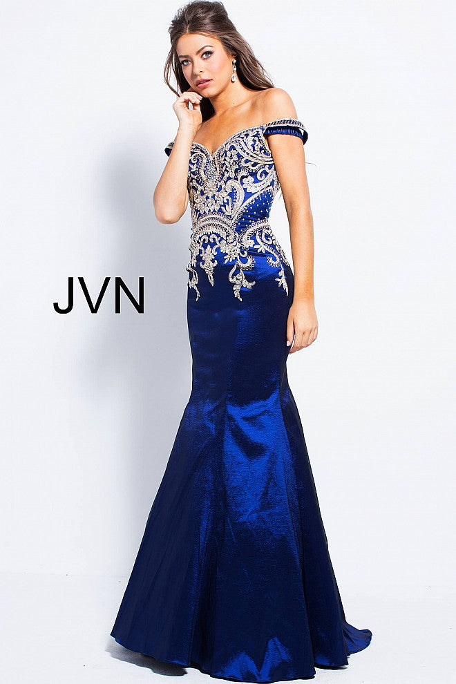 Jovani Jvn 61193 Size 2 Navy Off The Shoulder Mermaid Prom Dress Pagea Glass Slipper Formals 3437