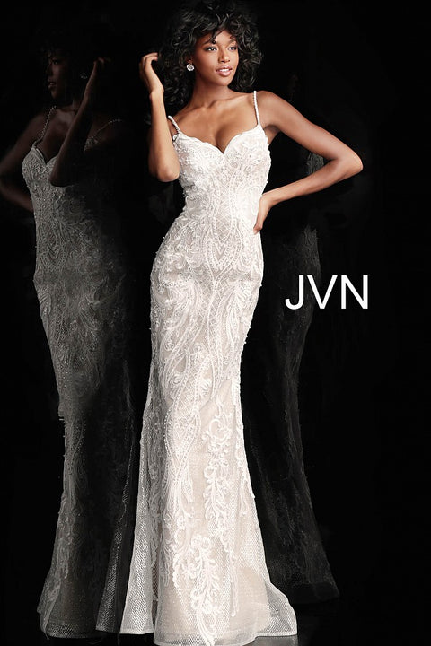 Jovani JVN66695 Size 10 Blush Lace Pearls Embellished Prom Dress Pagea –  Glass Slipper Formals