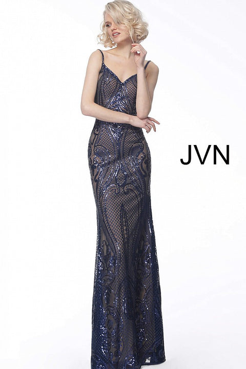 Shop Jovani 06546 Nude Silver Sheer Long Sleeve Couture Dress in Deptford,  NJ