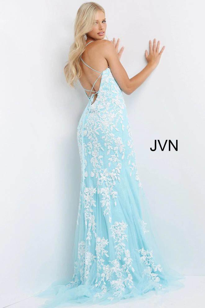 Jovani JVN06660 Long Fitted Lace V Neck Prom Dress Formal Pageant Back ...