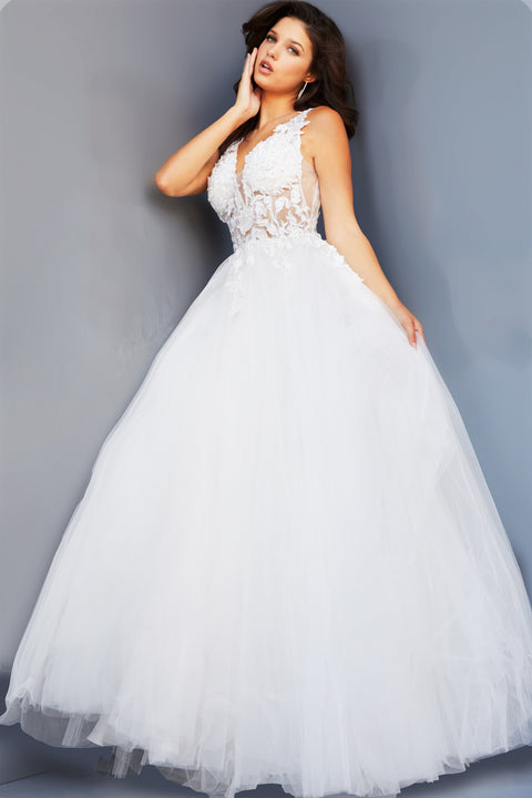 Plunging V-Neck Ball Gown Wedding Dress with Short Sleeves Backless Ap –  SheerGirl