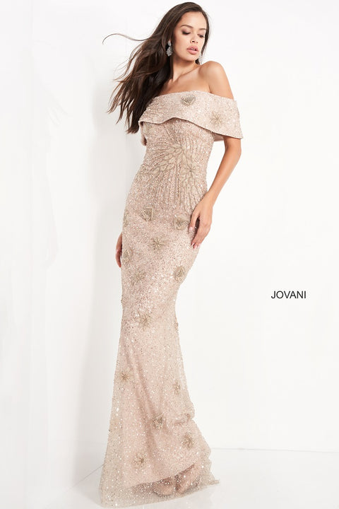 Jovani 02923  Gold Embellished Lace Fitted Dress