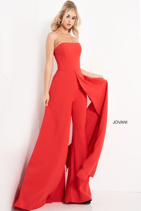 Jovani 60124 lace halter prom jumpsuit Romper Lace Detachable Skirt Dr –  Glass Slipper Formals