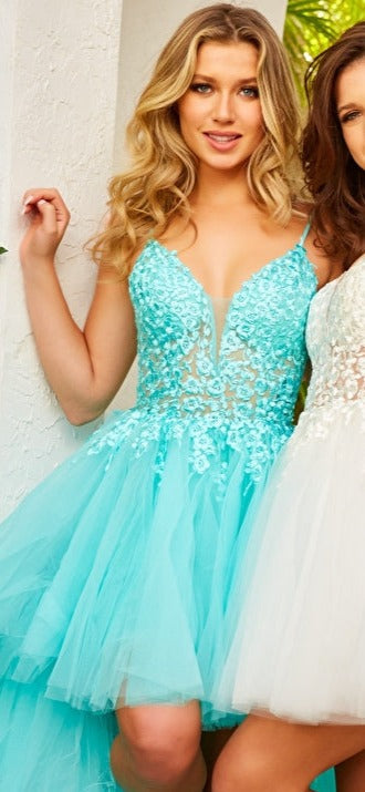 Jovani Sheer-Corset Prom Dress with Floral Embroidery