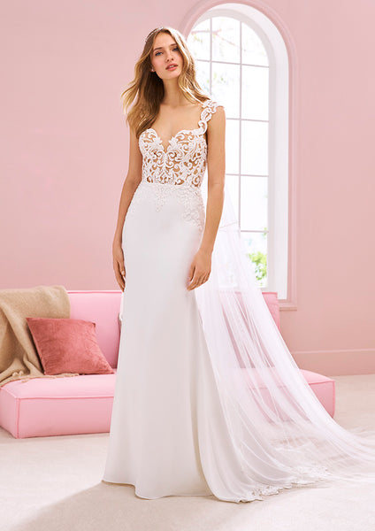 White One Bridal LAVA Pronovias Wedding Dress Sheer Bodice Lace Mermai ...