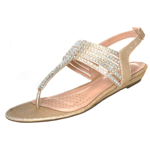 Makenzie Glitter Sandal Crystal Embellished Rhinestone Flat Prom Forma ...