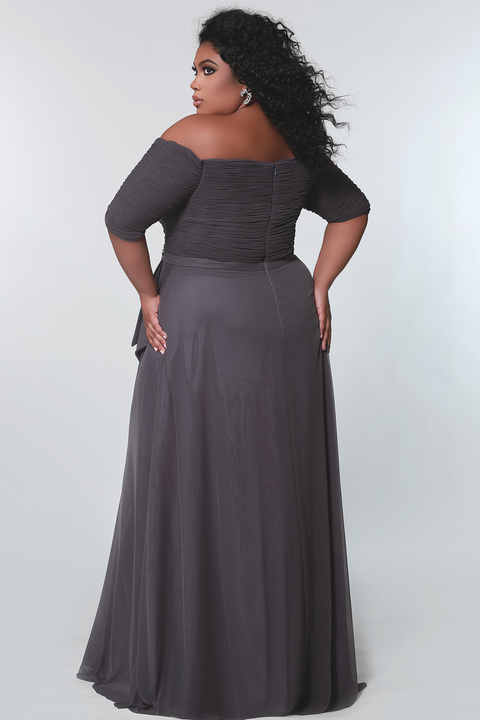 Sydney's Closet CE2015 Metallic Evening Dress Plus Sized Long Sleeves –  Glass Slipper Formals