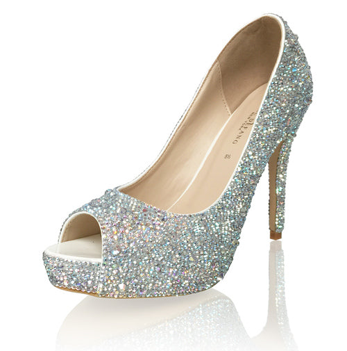 Silver Pump Round Toe Diamond Wedding Shoes Closed-toe Stiletto Heels For  Prom | Round Toe White Closed Toe Heels | suturasonline.com.br