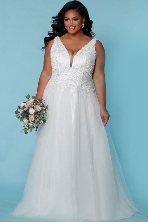 Sydney's Closet SC5262 Iris Wedding Dress Sleeveless Sheer Lace Straps –  Glass Slipper Formals