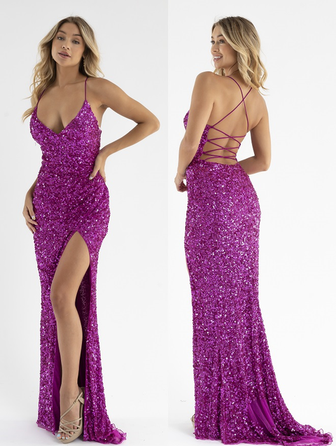 Primavera Couture 3754 Size 18 Purple Prom Dress Sequins V